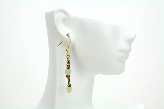 Seagreen new Jade, Twisted Gold and Bronze Gold Earrings