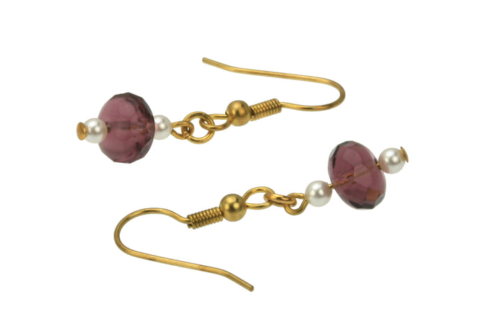Amethyst and White Pearls Gold Earrings
