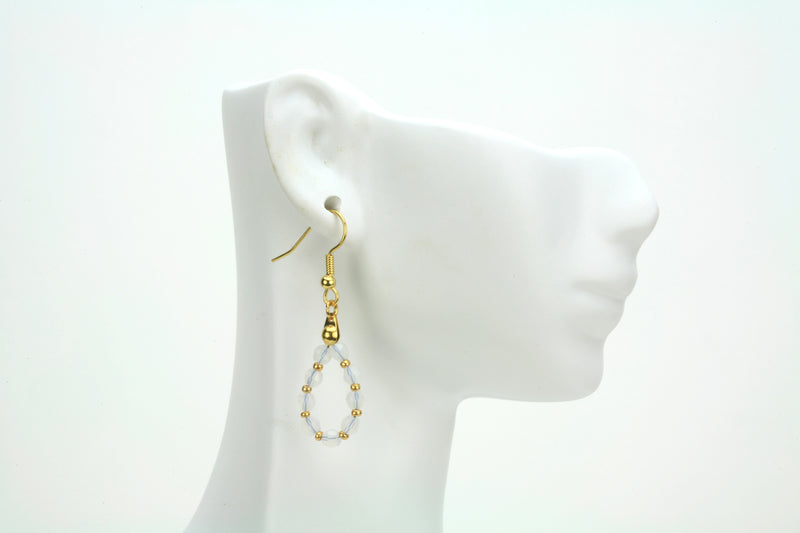 Gold October White Opal Birthstone Earrings