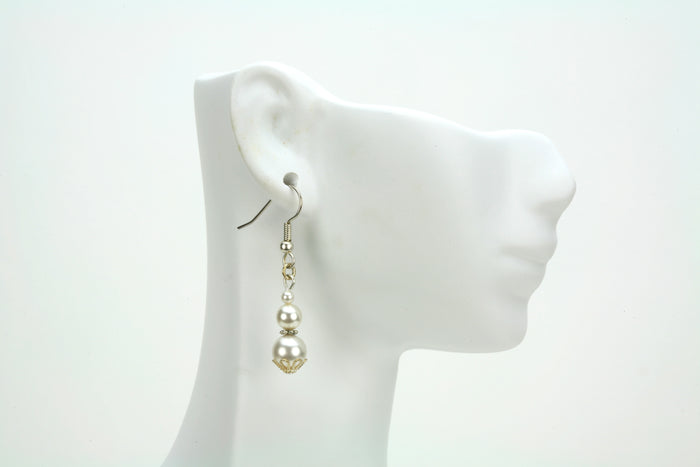 Triple White Pearl Silver Earrings