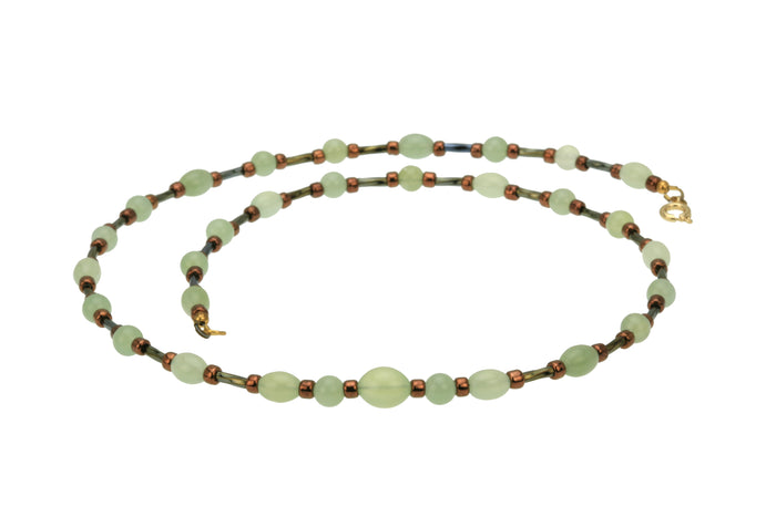 Seagreen New Jade, Twisted Gold and Bronze Gold Necklace