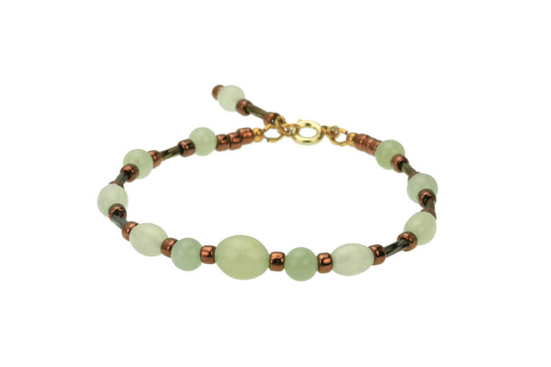 Seagreen New Jade, Twisted Gold and Bronze Gold Bracelet