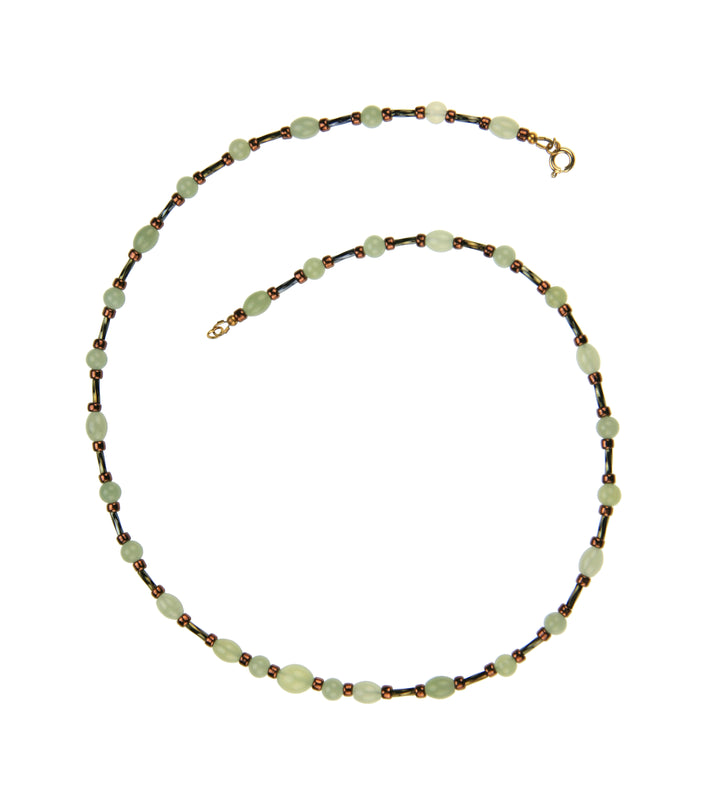 Seagreen New Jade, Twisted Gold and Bronze Gold Necklace