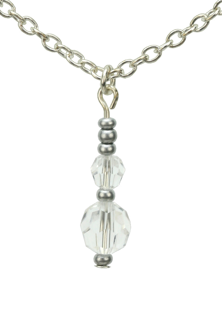 Double Crystal Silver April Birthstone Pendant
