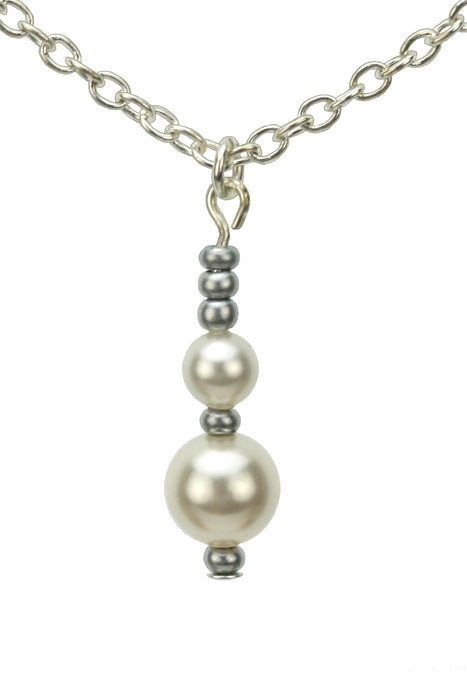 Double White Pearls and Seed Beads Silver Pendant
