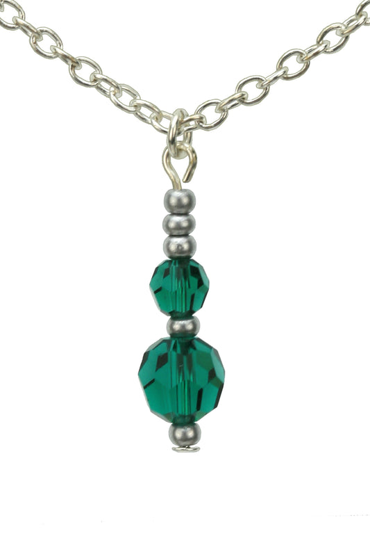Double Emerald Silver May Birthstone Pendant