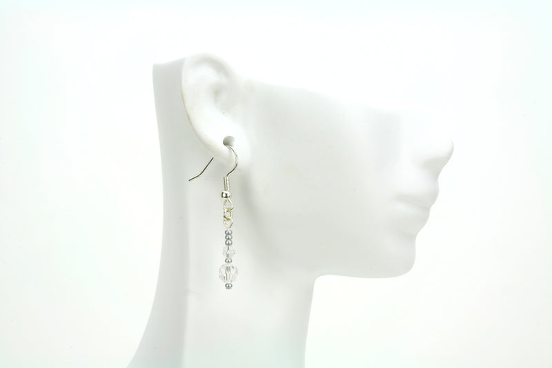 Double Crystal Silver April Birthstone Earrings