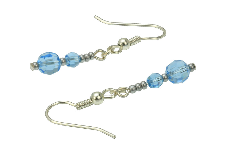 Double Aquamarine Silver March Birthstone Earrings
