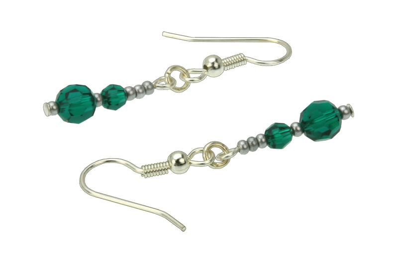 Double Emerald Silver May Birthstone Earrings