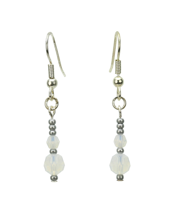 Double White Opal Silver October Birthstone Earrings
