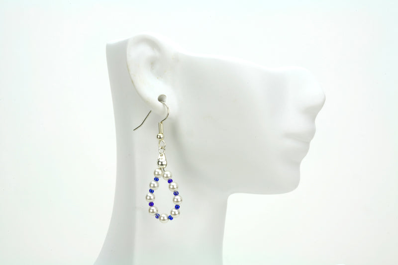 White Pearls and Cobalt Silver Earrings
