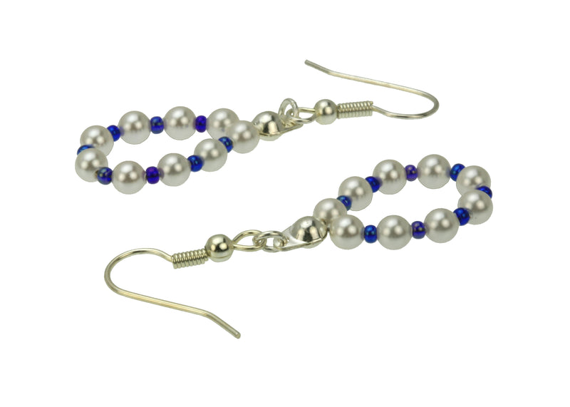 White Pearls and Cobalt Silver Earrings
