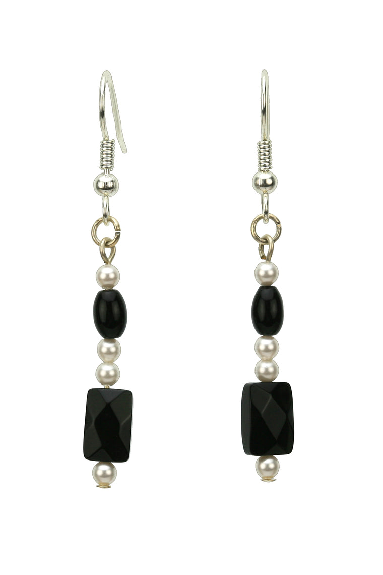 Classic Black and White Silver Earrings