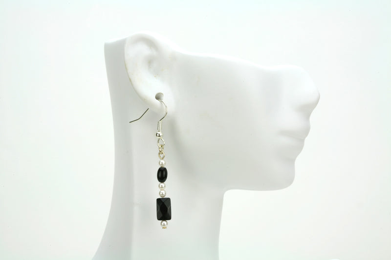 Classic Black and White Silver Earrings