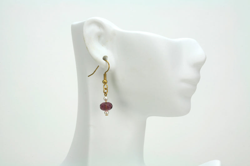 Amethyst and White Pearls Gold Earrings