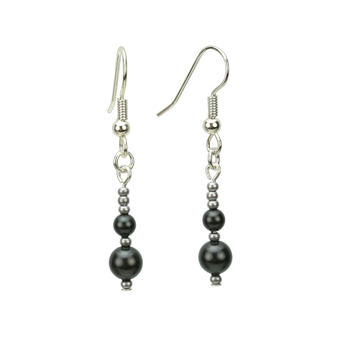 Double Black Pearls and Seed Beads Silver Earrings