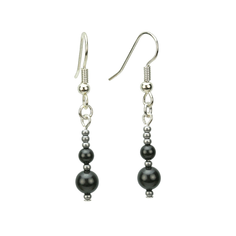 Double Black Pearls and Seed Beads Silver Earrings