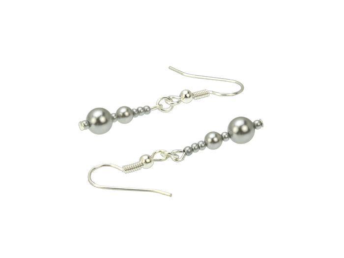 Double Light Grey Pearls and Seed Beads Silver Earrings