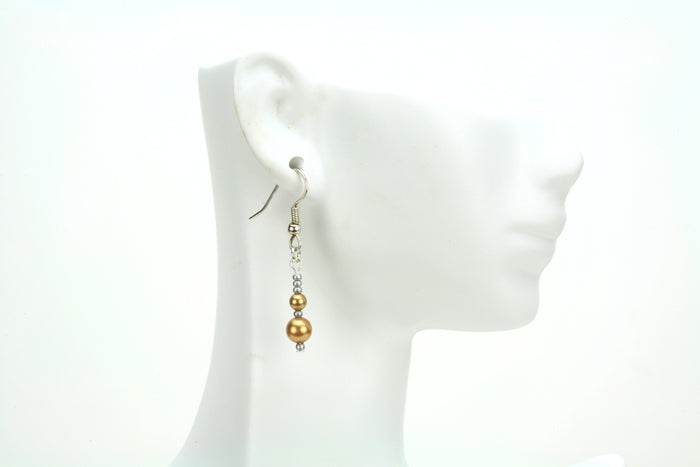 Bright Gold Pearls and Seed Beads Silver Earrings