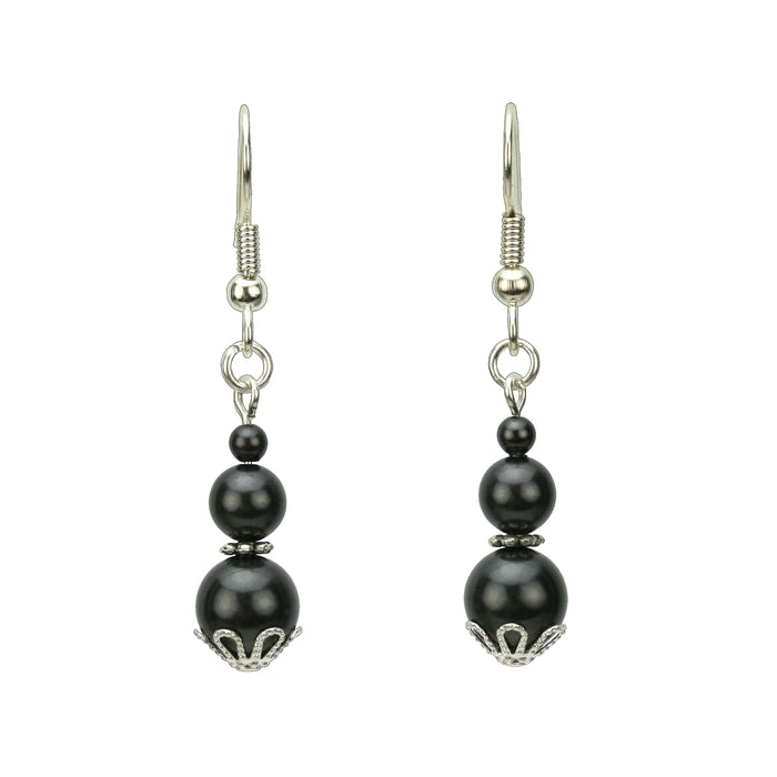 Triple Black Pearl Silver Earrings