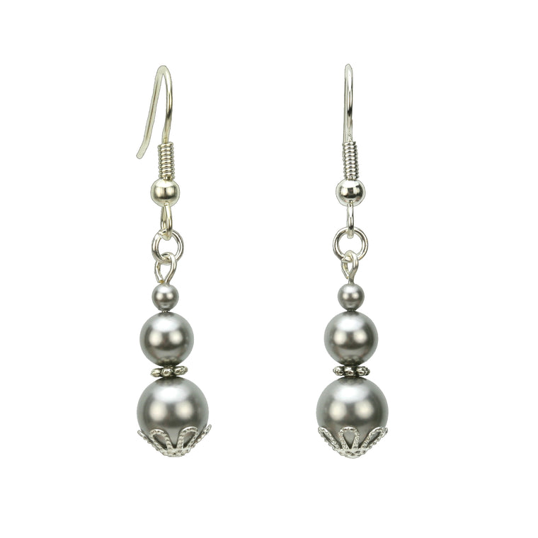 Triple Light Grey Pearl Silver Earrings