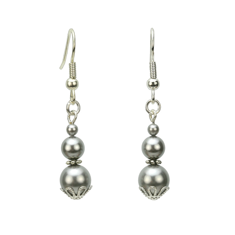 Triple Light Grey Pearls Silver Earrings