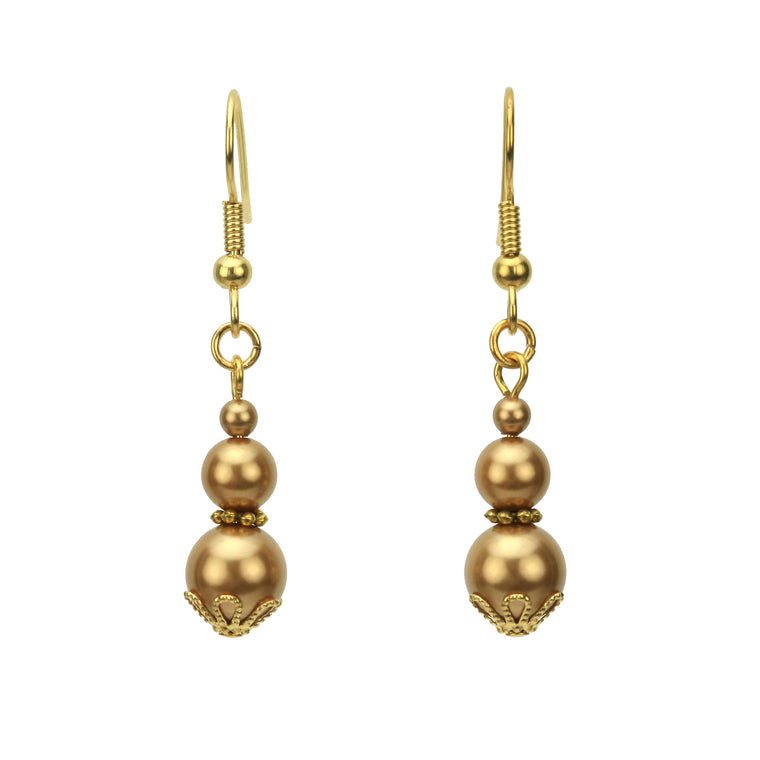 Triple Bright Gold Pearl Gold Earrings