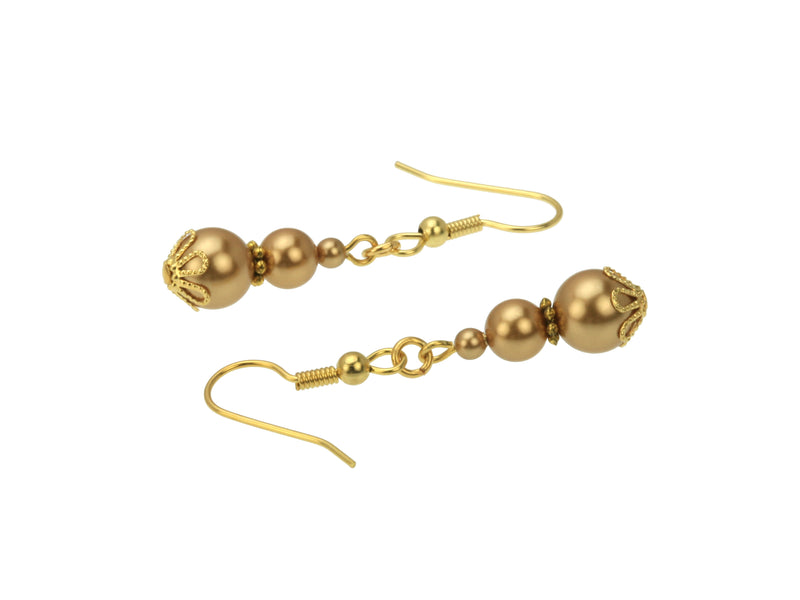 Triple Bright Gold Pearls Gold Earrings