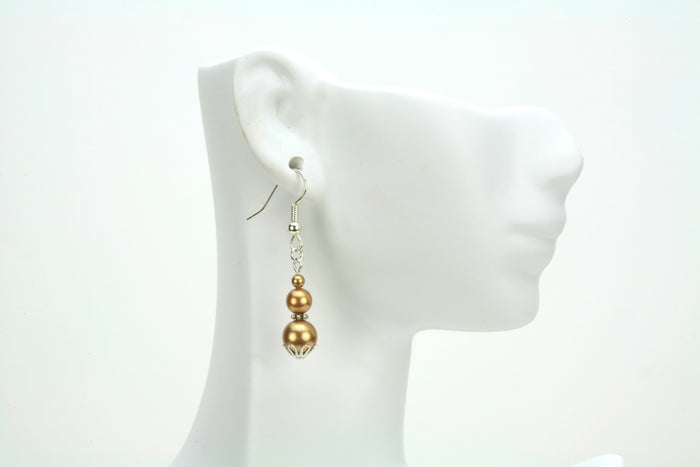 Triple Bright Gold Pearls Silver Earrings