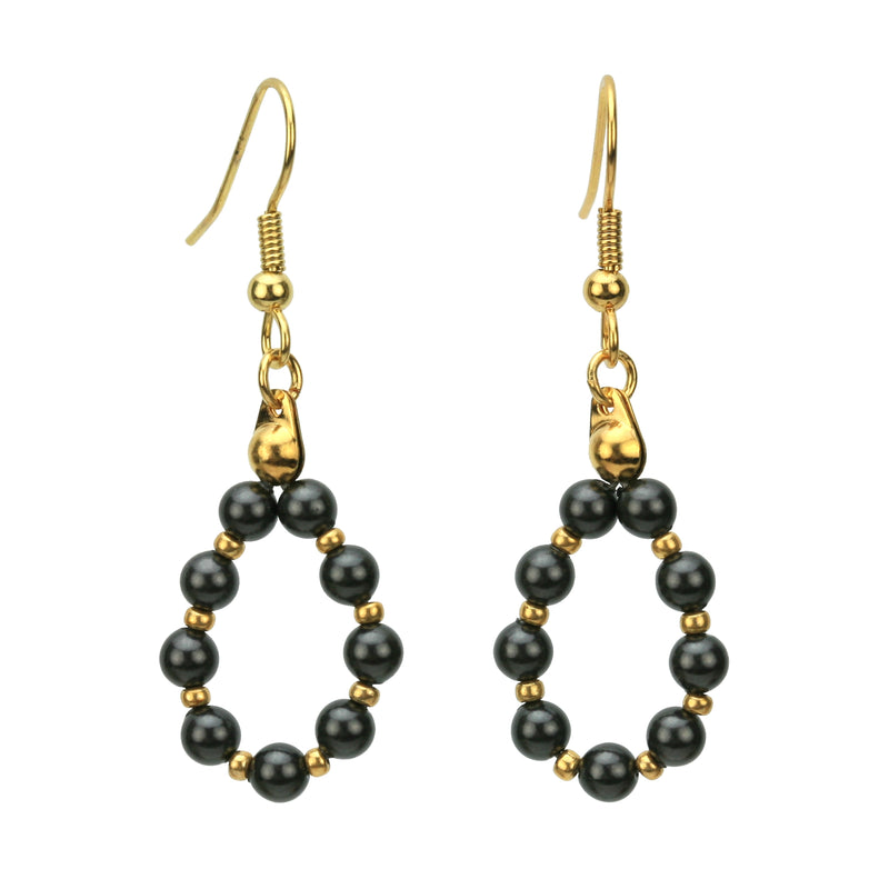 Black Pearl Gold Hoop Earrings