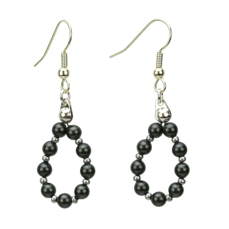Black Pearl Silver Hoop Earrings