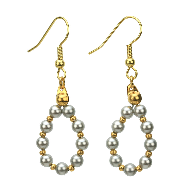 Light Grey Pearl Gold Hoop Earrings