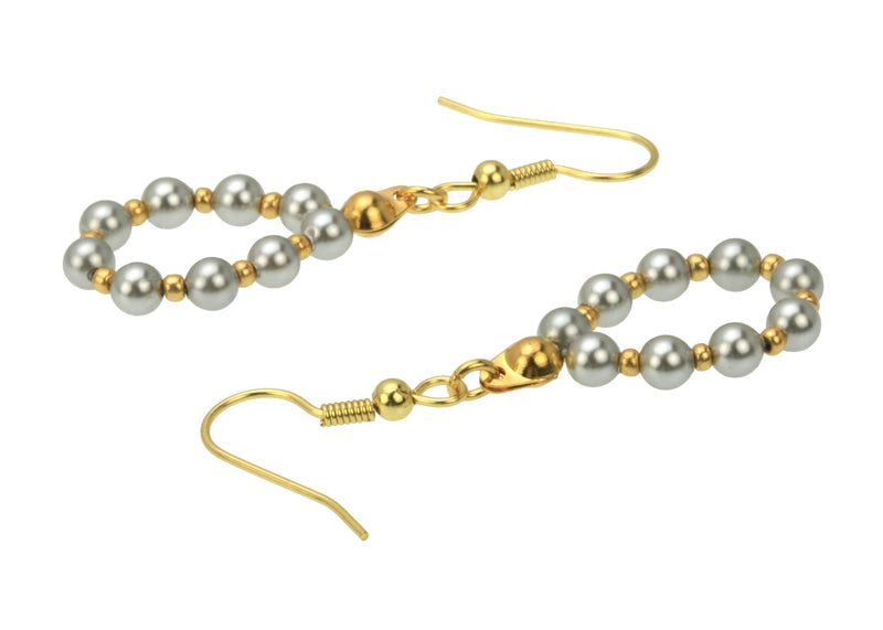 Light Grey Pearl Gold Hoop Earrings