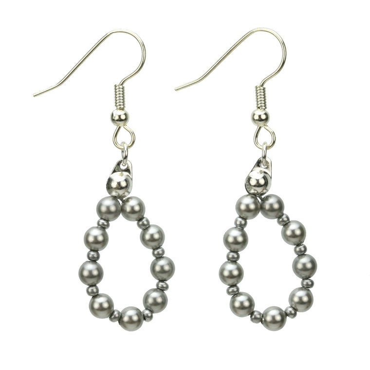 Light Grey Pearl Silver Hoop Earrings