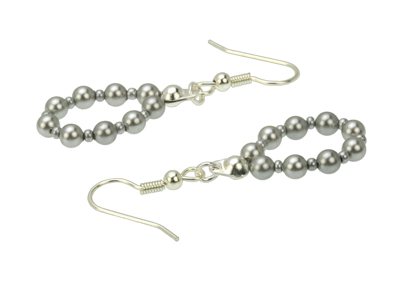 Light Grey Pearl Silver Hoop Earrings