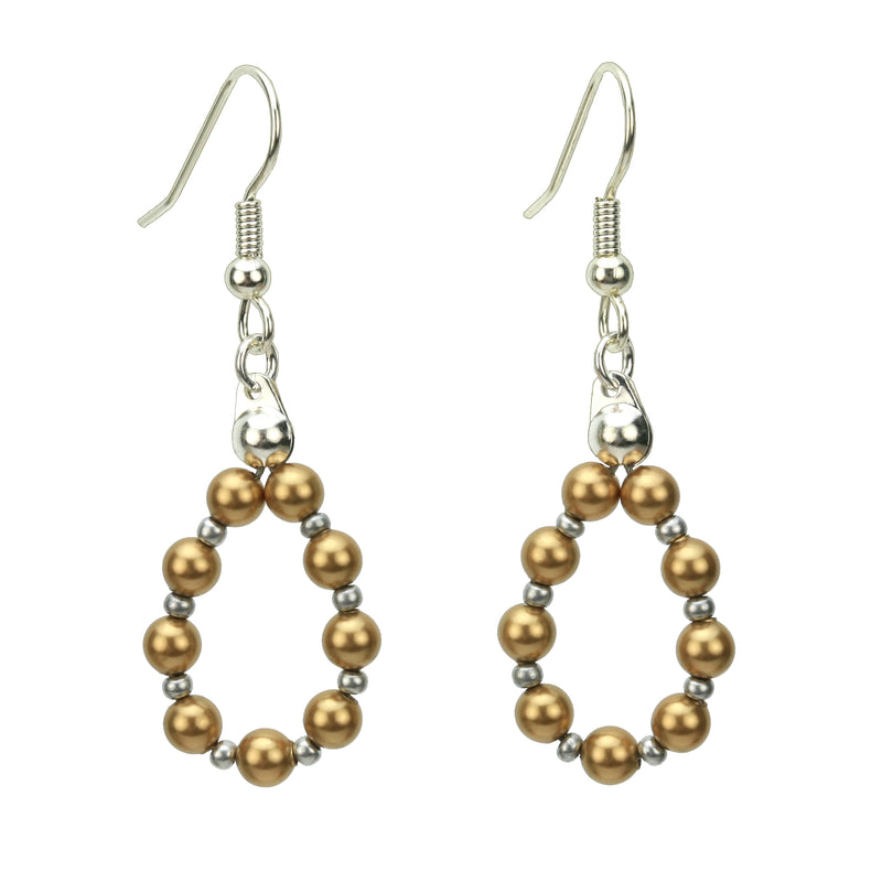 Bright Gold Pearl Silver Hoop Earrings