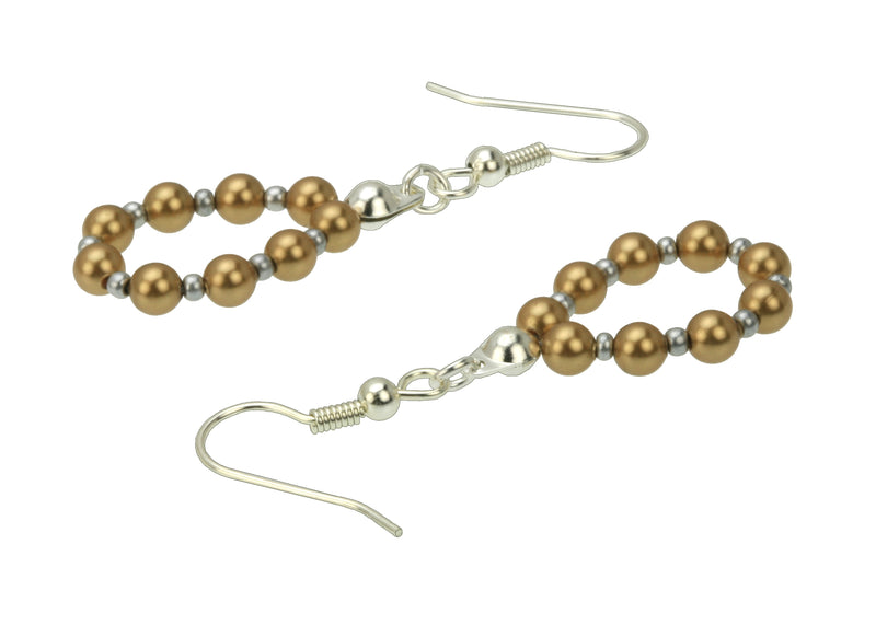 Bright Gold Pearl Silver Hoop Earrings
