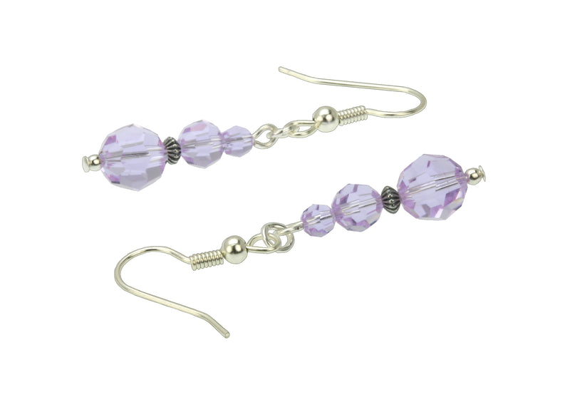 Violet Three Bead Silver Earrings
