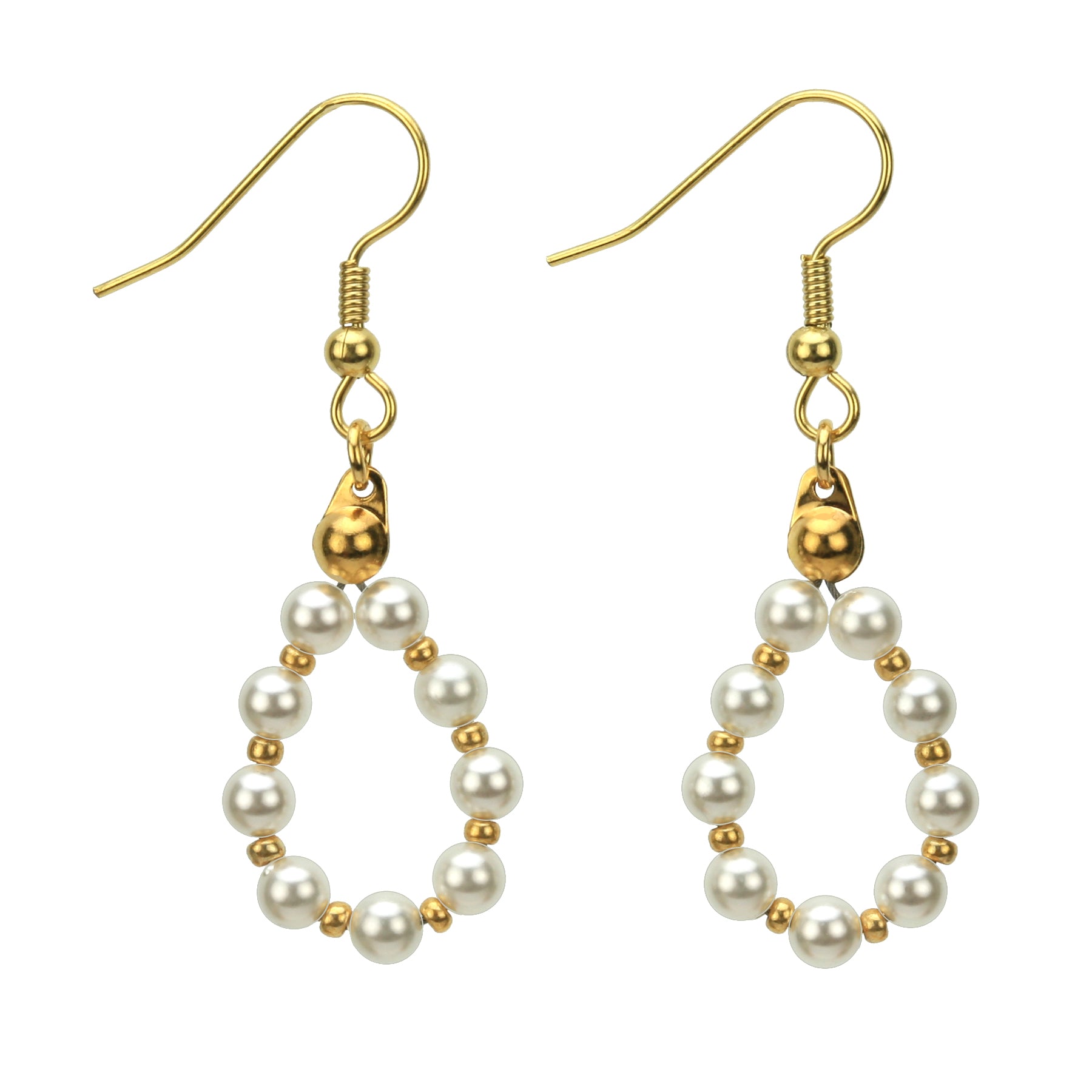 Gold June White Pearl Birthstone Earrings