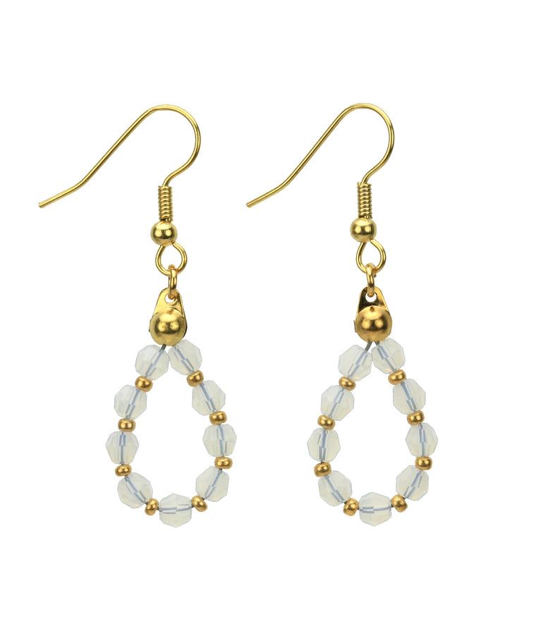 Gold October White Opal Birthstone Earrings