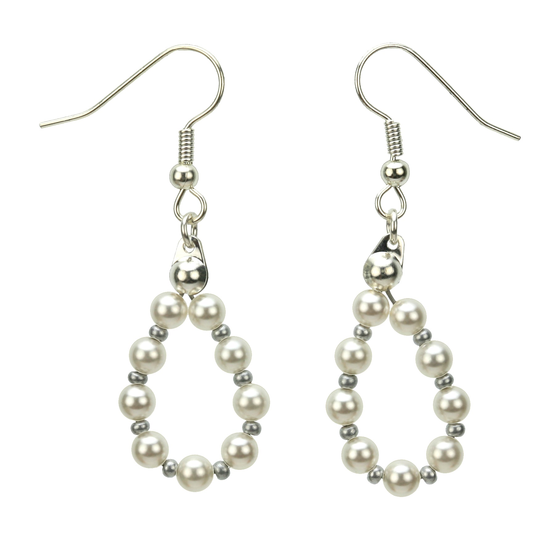 Silver June White Pearl Birthstone Earrings