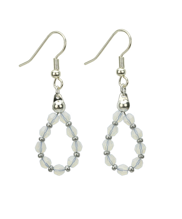 Silver October White Opal Birthstone Earrings