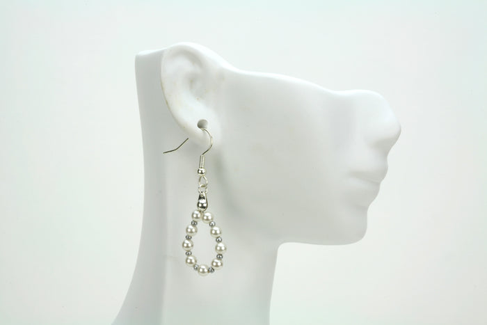 White Pearl Silver Hoop Earrings