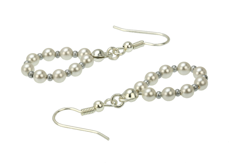 White Pearl Silver Hoop Earrings