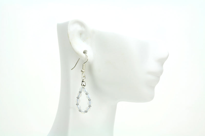 Silver October White Opal Birthstone Earrings