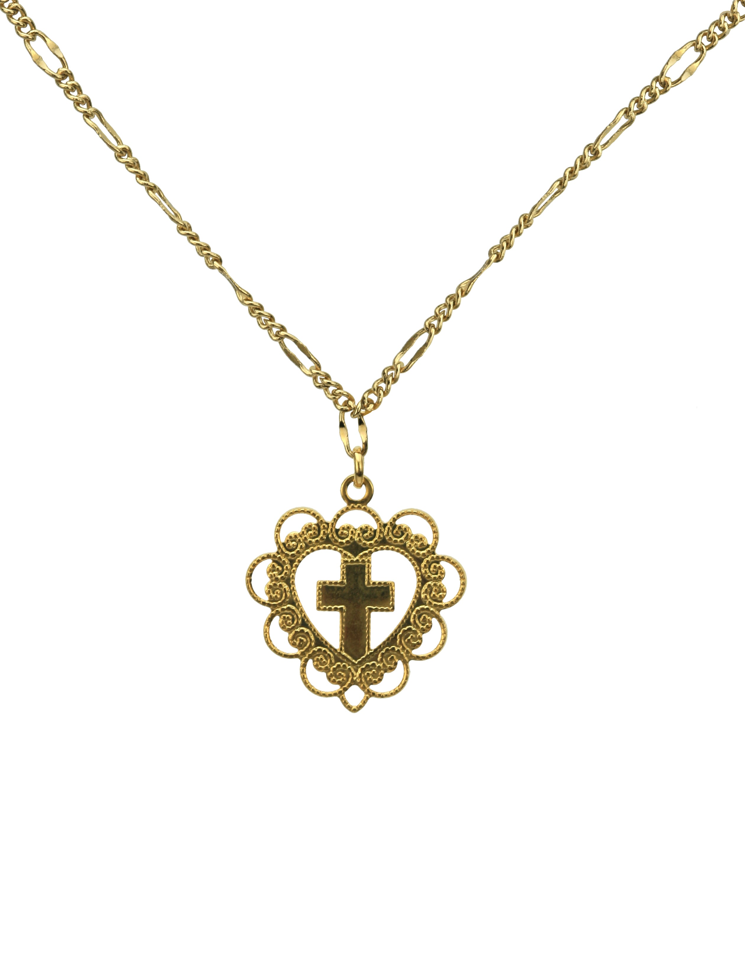 Cross and Heart Gold Pendant