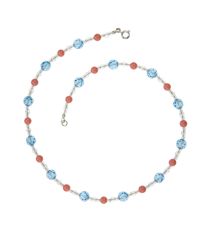 Crystal Pink and Aqua Silver Necklace
