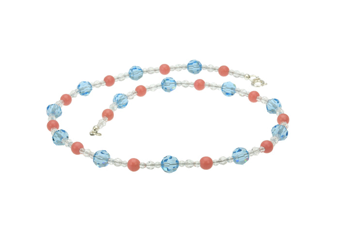 Crystal Pink and Aqua Silver Necklace