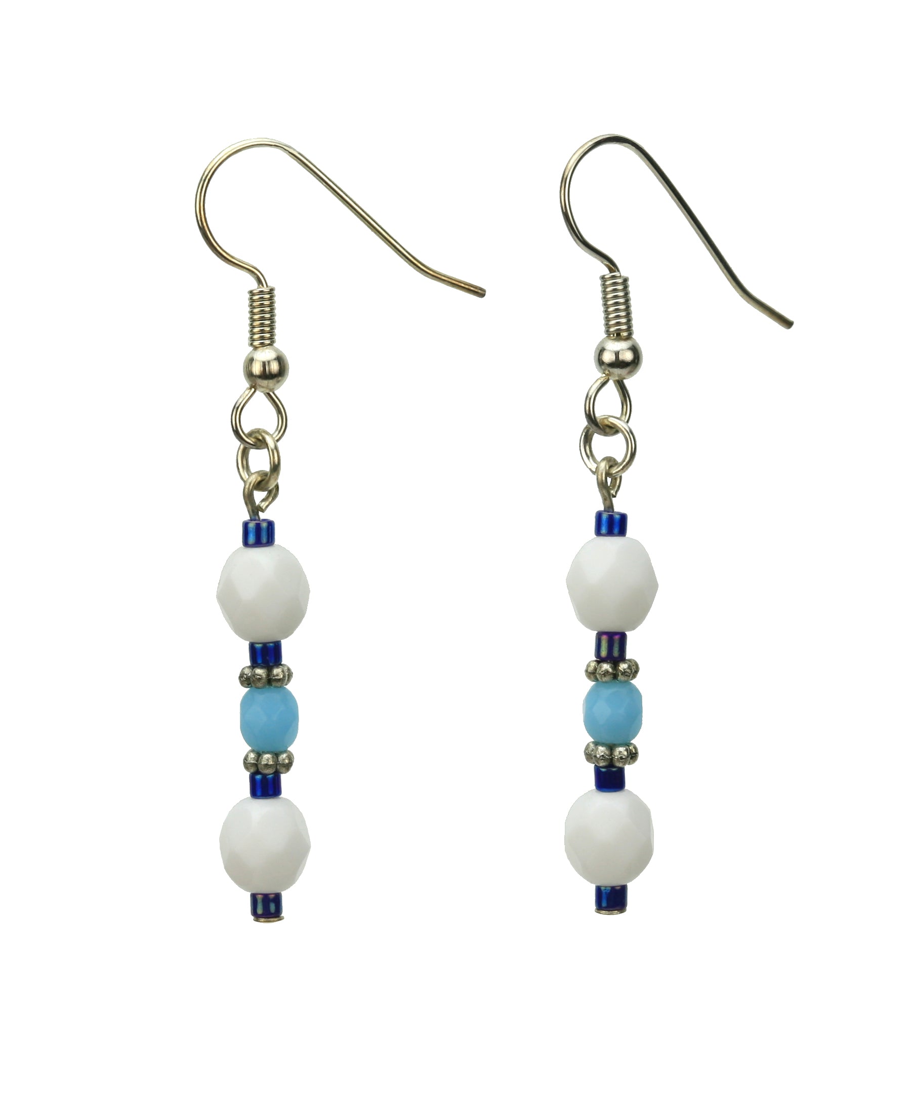 Opaque White and Turquoise Blue Silver Earrings