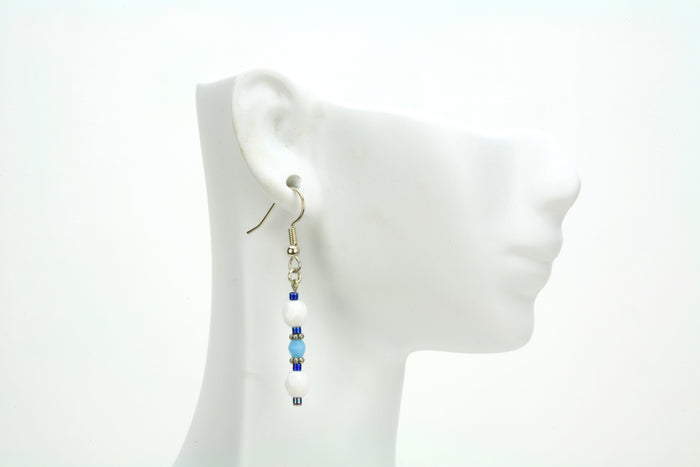 Opaque White and Turquoise Blue Silver Earrings